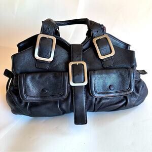 Cole Haan Black Leather Shoulder HOBO Purse Fine Pebbled Leather